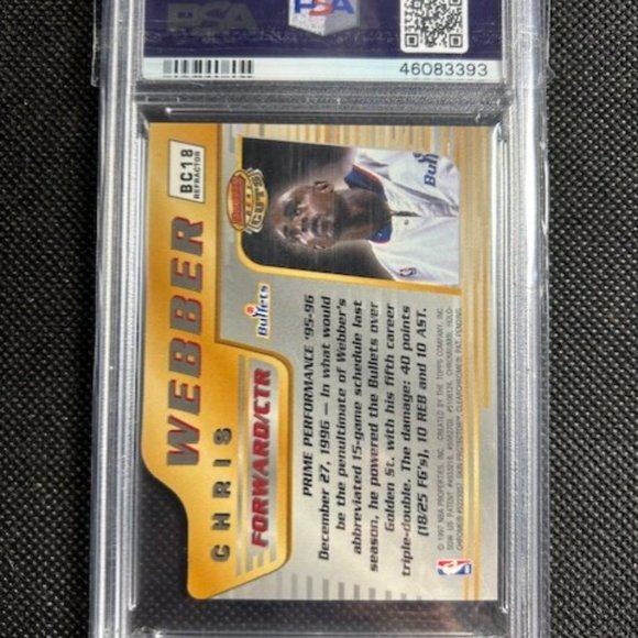1996-97 Bowman's Best Cuts Refractor Chris Webber #BC18 PSA 9 MINT Bullets HOF - Picture 2 of 2